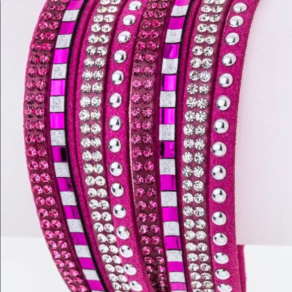 Mix Stud Slit Layer Wrap Bracelet - Fuchsia - Picture 1 of 4